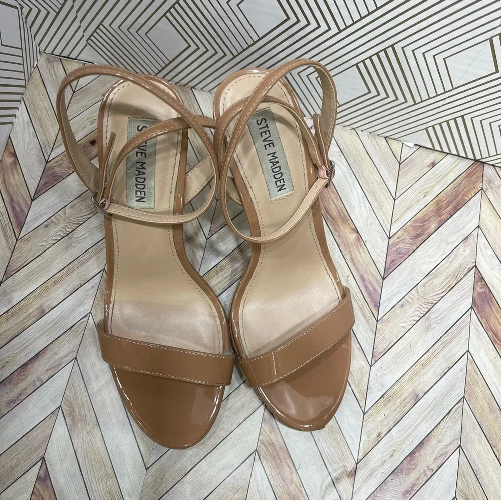 Steve Madden+ WAFER TAN PATENT+👠 Stiletto ‎ Size 8 sb